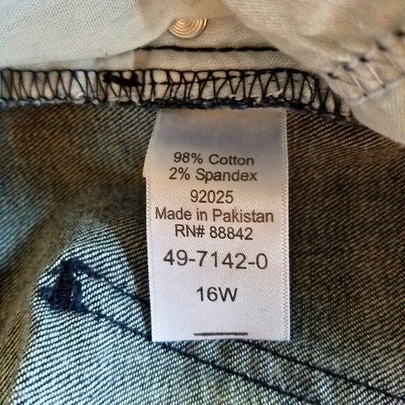 Denim 24/7 Grommet Jeans Women's 14W Blue Ankle Stretch Denim Raw Hem (Altered) - Picture 5 of 7